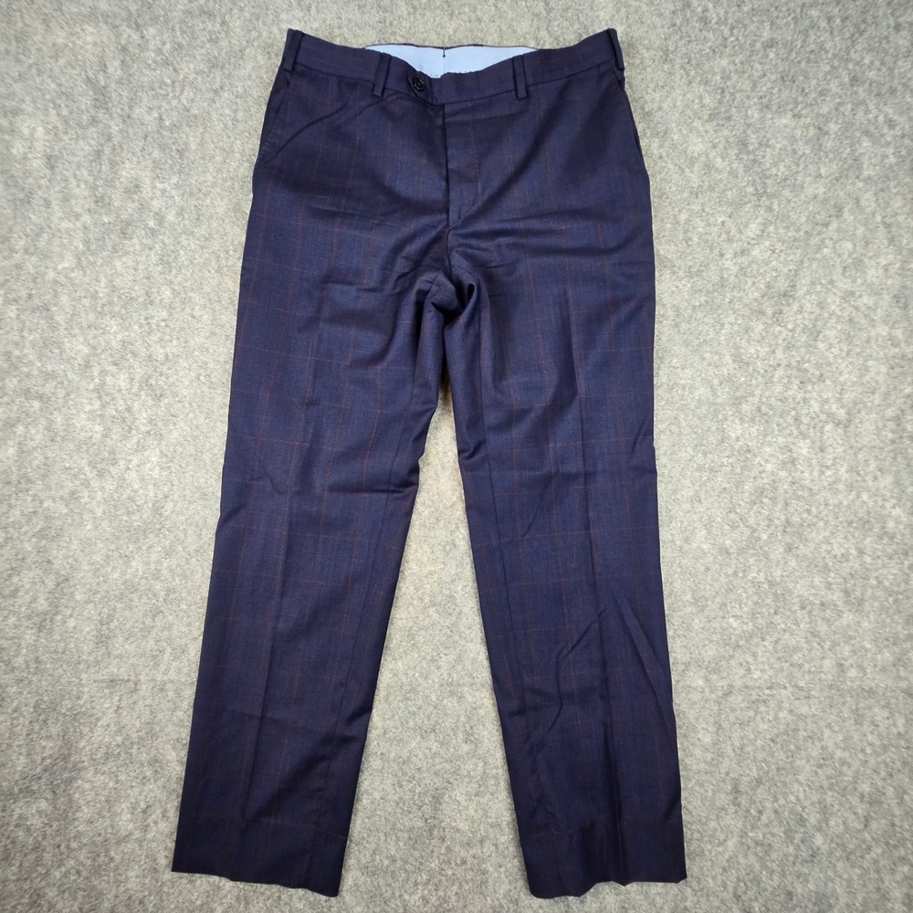 Massimo Dutti USA 32 Pants Mens Navy Blue Red Windowpane Plaid Suit Trousers